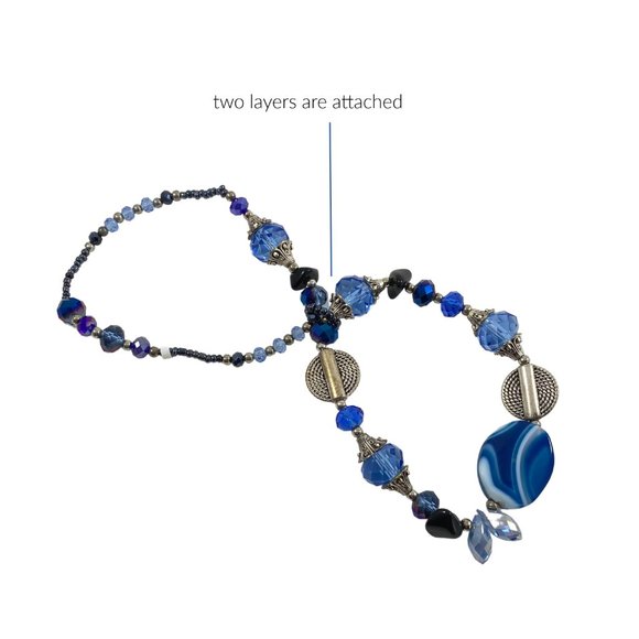 Handmade Blue Crystal 2 Layer Stretch Bracelet - Picture 2 of 4